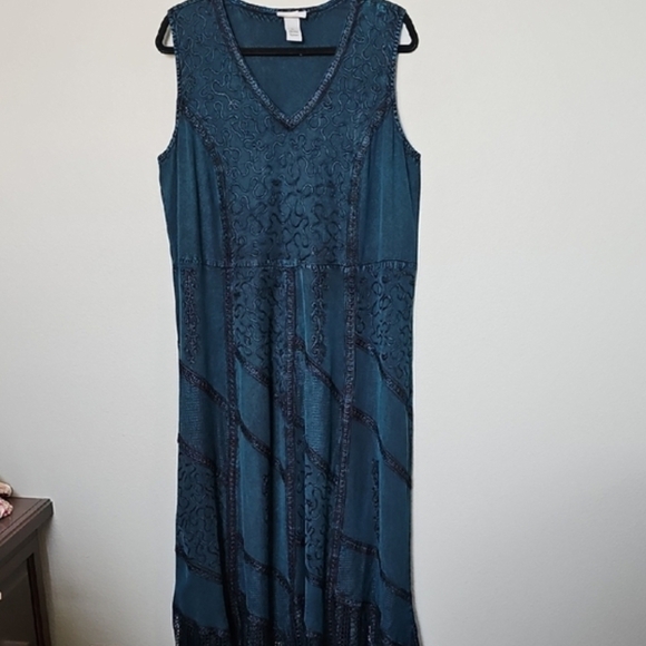 Catherines Dresses & Skirts - Catherines Fairy Goth Victorian Steampunk Teal Embroidered Maxi House Dress 0X